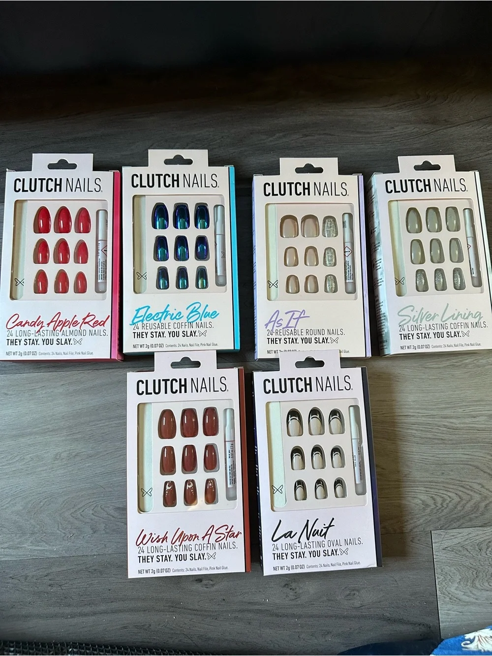 Press-On Nails - Candy Apple Red, Electric Blue, Neutral & Silver Styles